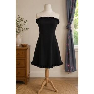 French Connection Black Strapless Ruffle Mini Dress Sweetheart Neckline Size 6
